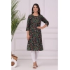 Generic Women's Casual 3/4 Sleeve Printed Rayon Kurti (Black)