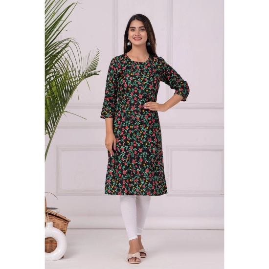 Generic Women's Casual 3/4 Sleeve Printed Rayon Kurti (Black) Generic Women's Casual 3/4 Sleeve Printed Rayon Kurti (Black)