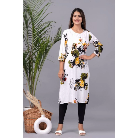 Generic Women's Casual 3/4 Sleeve Printed Rayon Kurti (White) Generic Women's Casual 3/4 Sleeve Printed Rayon Kurti (White)