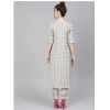 Generic Women's Casual 3/4 Sleeve Printed Rayon Kurti Set (Green)
