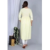 Generic Women's Casual 3/4 Sleeve Embroidered Rayon Anarkali Gown (Yellow)