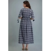 Generic Women's Casual 3/4 Sleeve Printed Rayon Anarkali Gown (Blue)