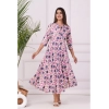 Generic Women's Casual 3/4 Sleeve Printed Rayon Anarkali Gown (Purple)