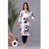 Generic Women's Casual 3/4 Sleeve Printed Rayon Kurti (White)