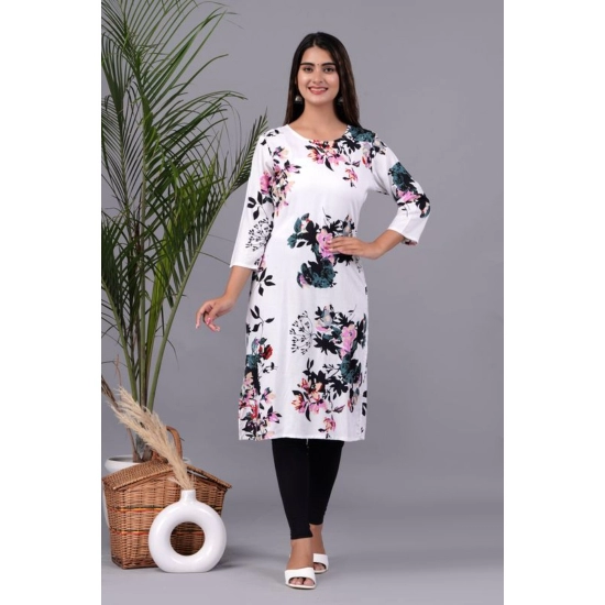 Generic Women's Casual 3/4 Sleeve Printed Rayon Kurti (White) Generic Women's Casual 3/4 Sleeve Printed Rayon Kurti (White)