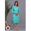 Generic Women's Casual 3/4 Sleeve Printed Rayon Kurti (Blue)