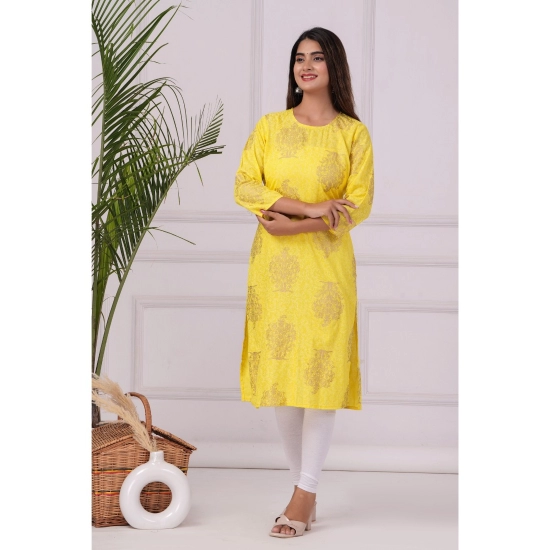 Generic Women's Casual 3/4 Sleeve Printed Rayon Kurti (Yellow) Generic Women's Casual 3/4 Sleeve Printed Rayon Kurti (Yellow)