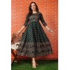 Generic Women's Casual 3/4 Sleeve Printed Rayon Anarkali Gown (Green)