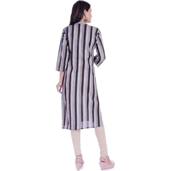 Generic Women's Casual 3/4 Sleeve Strip Rayon Kurti (Grey) Generic Women's Casual 3/4 Sleeve Strip Rayon Kurti (Grey)