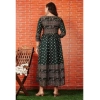 Generic Women's Casual 3/4 Sleeve Printed Rayon Anarkali Gown (Green)