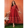 Generic Women's Casual 3/4 Sleeve Printed Rayon Anarkali Gown (Red)