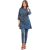 Generic Women's Casual 3/4 Sleeve Printed Rayon Top (Blue)