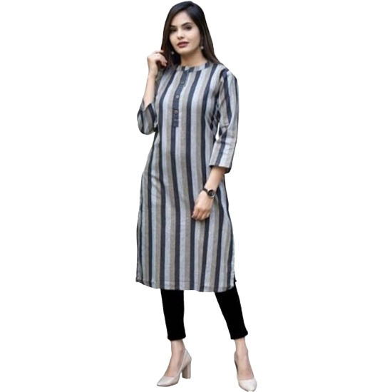 Generic Women's Casual 3/4 Sleeve Strip Rayon Kurti (Grey) Generic Women's Casual 3/4 Sleeve Strip Rayon Kurti (Grey)