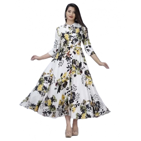 Generic Women's Casual 3/4 Sleeve Printed Rayon Anarkali Gown (Yellow) Generic Women's Casual 3/4 Sleeve Printed Rayon Anarkali Gown (Yellow)