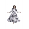 Generic Women's Casual 3/4 Sleeve Printed Rayon Anarkali Gown (White)
