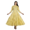Generic Women's Casual 3/4 Sleeve Floral Printed Rayon Anarkali Gown (Yellow)