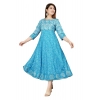 Generic Women's Casual 3/4 Sleeve Printed Rayon Anarkali Gown (Blue)