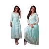 Generic Women's Casual 3/4 Sleeve Embroidered Rayon Anarkali Gown (Blue)