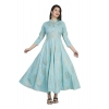 Generic Women's Casual 3/4 Sleeve Floral Printed Rayon Anarkali Gown (Aqua Blue)