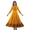 Generic Women's Casual 3/4 Sleeve Printed Rayon Anarkali Gown (Yellow)