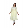 Generic Women's Casual 3/4 Sleeve Embroidered Rayon Kurti Set (Yellow)