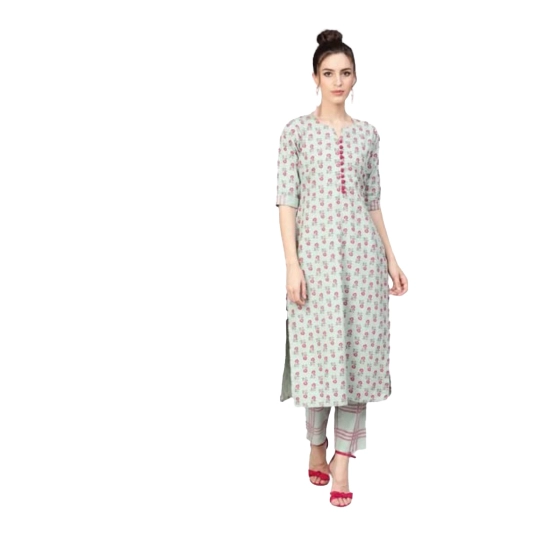 Generic Women's Casual 3/4 Sleeve Printed Rayon Kurti Set (Green) Generic Women's Casual 3/4 Sleeve Printed Rayon Kurti Set (Green)