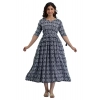 Generic Women's Casual 3/4 Sleeve Printed Rayon Anarkali Gown (Blue)
