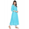 Generic Women's Casual 3/4th Sleeve Chikan Embroidery Cotton Kurti (Aqua)