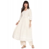 Generic Women's Casual 3/4th Sleeve Embroidered Cotton Kurti (Cream)