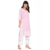 Generic Women's Casual 3/4th Sleeve Embroidered Cotton Kurti (Pink)