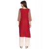 Generic Women's Casual 3/4th Sleeve Embroidered Cotton Kurti (Brown)