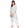 Generic Women's Casual 3/4th Sleeve Embroidered Cotton Kurti (Grey)