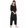 Generic Women's Casual 3/4th Sleeve Chikan Embroidery Cotton Kurti (Black)