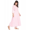 Generic Women's Casual 3/4th Sleeve Chikan Embroidery Cotton Kurti (Pink)