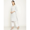 Generic Women's Casual 3/4th Sleeve Printed Cotton Kurti (Light Grey)