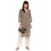 Generic Women's Casual 3/4th Sleeve Chikan Embroidery Cotton Kurti (Beige)