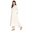 Generic Women's Casual 3/4th Sleeve Embroidered Cotton Kurti (Cream)
