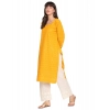 Generic Women's Casual 3/4th Sleeve Chikan Embroidery Cotton Kurti (Yellow)