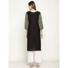 Generic Women's Casual 3/4th Sleeve Chikan Embroidery Cotton Kurti (Black-Beige)