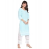 Generic Women's Casual 3/4th Sleeve Chikan Embroidery Cotton Kurti (Blue)