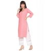Generic Women's Casual 3/4th Sleeve Chikan Embroidery Cotton Kurti (Peach)