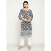 Generic Women's Casual 3/4th Sleeve Printed Cotton Kurti (Black - White)