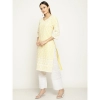 Generic Women's Casual 3/4th Sleeve Printed Cotton Kurti (Yellow)