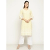 Generic Women's Casual 3/4th Sleeve Printed Cotton Kurti (Yellow)