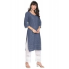 Generic Women's Casual 3/4th Sleeve Chikan Embroidery Cotton Kurti (Blue)