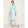 Generic Women's Casual 3/4th Sleeve Printed Cotton Kurti (Sky blue)