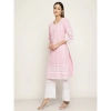 Generic Women's Casual 3/4th Sleeve Printed Cotton Kurti (Pink)
