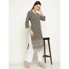 Generic Women's Casual 3/4th Sleeve Chikan Embroidery Cotton Kurti (Black-Beige)