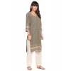 Generic Women's Casual 3/4th Sleeve Chikan Embroidery Cotton Kurti (Beige)