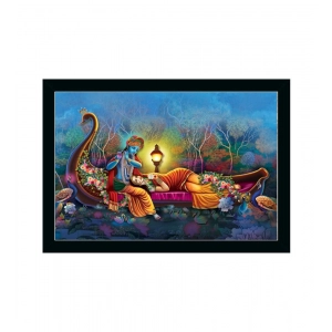 Generic Radha Krishna Painting with Synthetic Photo Frame (Multicolor)